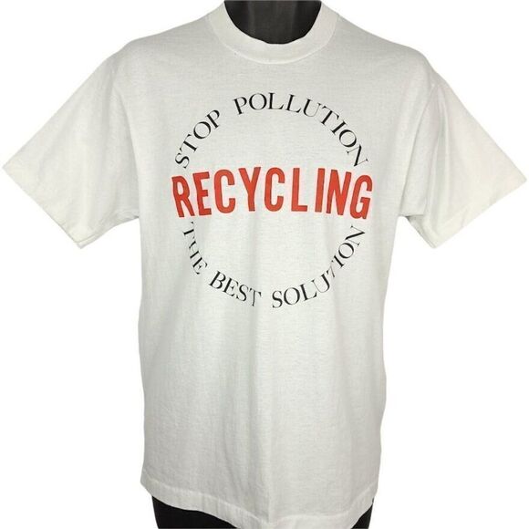 Recycling T Shirt Vintage 90s Stop Pollution Save The Earth 50/50 Made In USA M - Picture 1 of 7